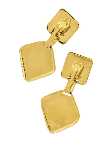 Frances Patiky Stein Vintage 1980s Hammered Golden and Black Gripoix Earrings