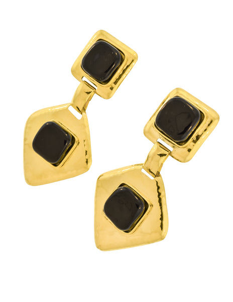 Frances Patiky Stein Vintage 1980s Hammered Golden and Black Gripoix Earrings