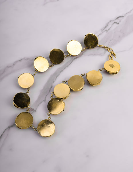 Frances Patiky Stein Vintage Red Gripoix and Golden Leaf Necklace
