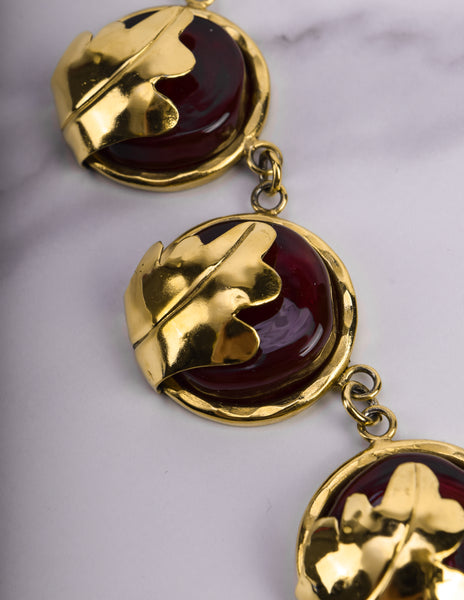 Frances Patiky Stein Vintage Red Gripoix and Golden Leaf Necklace