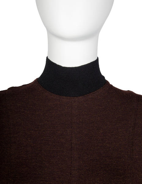 Future Ozbek Vintage Early 1990s Brown Paneled Grid Stretch Wool Catsuit