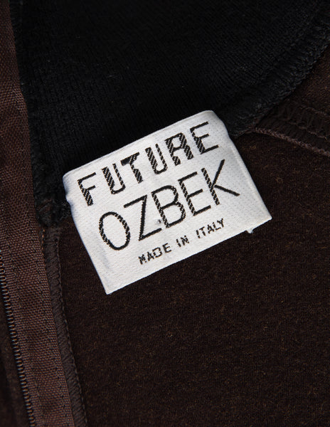 Future Ozbek Vintage Early 1990s Brown Paneled Grid Stretch Wool Catsuit