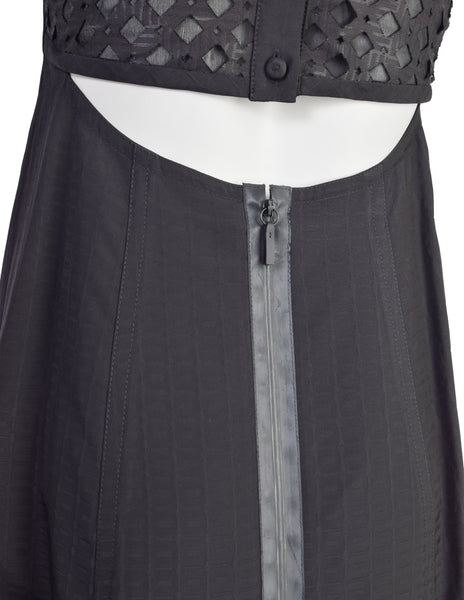 Fendi SS 2012 Black Jacquard Laser Cut Cage Mini Dress