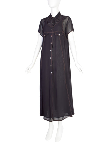 Fendi Vintage 1990s Black Sheer Layered Shirt Dress