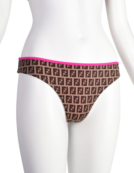 Fendi Vintage Pink and Brown Zucca Monogram FF Logo Two Piece Bikini Swimsuit