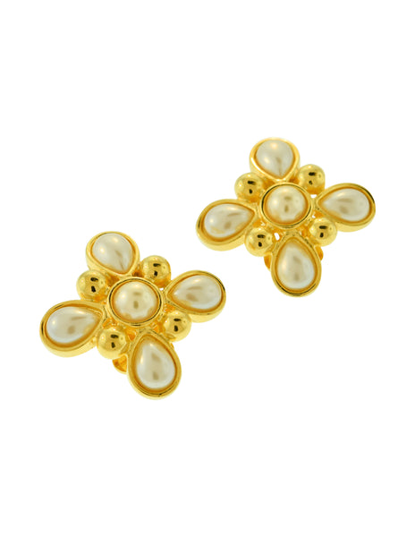 Fendi Vintage Golden Four Point Teardrop Pearl Earrings