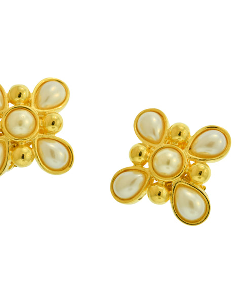 Fendi Vintage Golden Four Point Teardrop Pearl Earrings