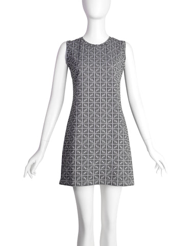 Fendi Vintage Grey Zucca FF Logo Monogram Mini Dress
