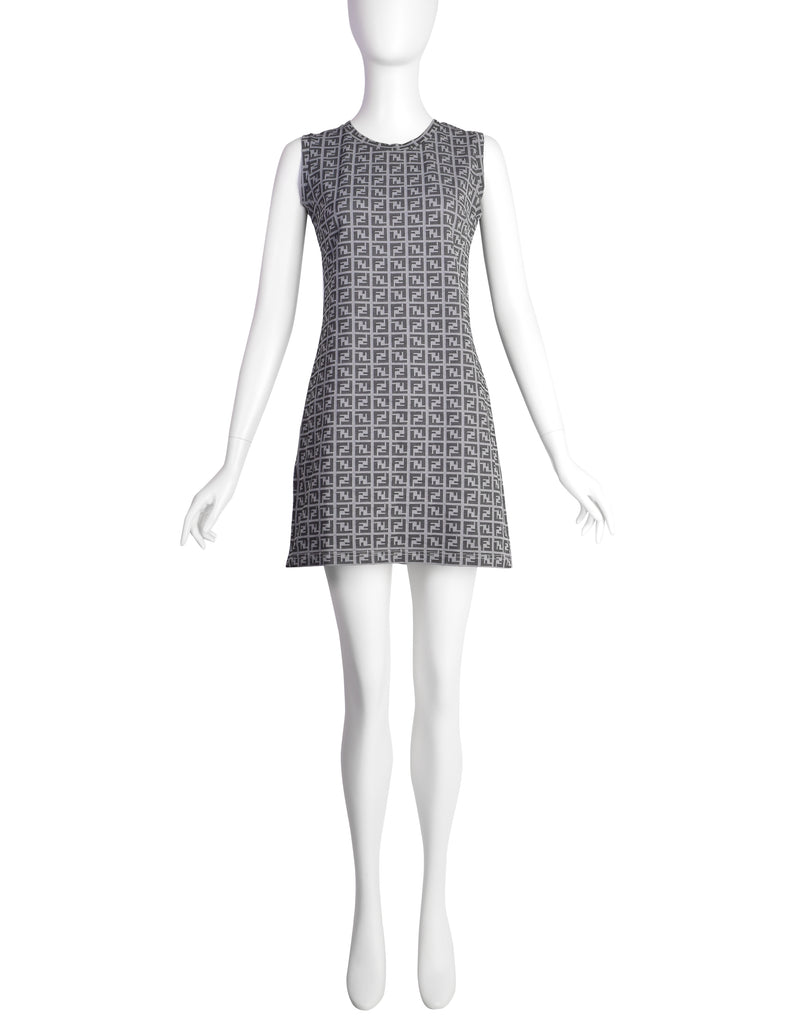 Fendi Vintage Grey Zucca FF Logo Monogram Mini Dress – Amarcord Vintage Fashion