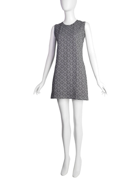 Fendi Vintage Grey Zucca FF Logo Monogram Mini Dress