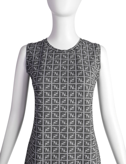 grey fendi dress Fendi Vintage Grey Zucca FF Logo Monogram Mini Dress Amarcord Vintage Fashion