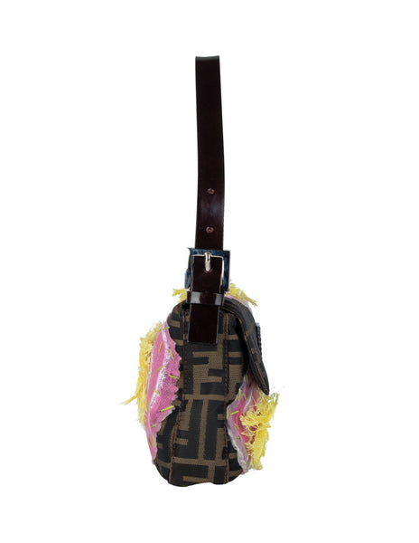 Fendi Vintage Iconic Zucca Monogram Floral Applique Baguette Bag