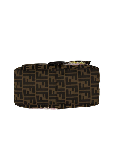 Fendi Vintage Iconic Zucca Monogram Floral Applique Large Mamma Baguette Bag