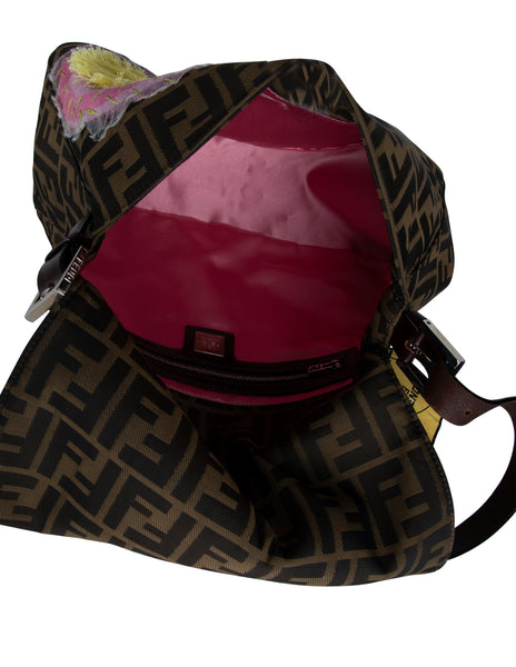Fendi Vintage Iconic Zucca Monogram Floral Applique Large Mamma Baguette Bag