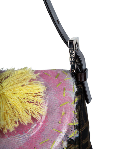 Fendi Vintage Iconic Zucca Monogram Floral Applique Large Mamma Baguette Bag