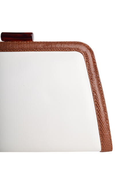 Ferragamo Vintage White Leather Brown Trimming Convertible Crossbody Clutch Bag