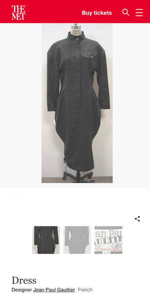 Jean Paul Gaultier Vintage AW 1984 Charcoal Grey Wool Dress and Cape Ensemble Set
