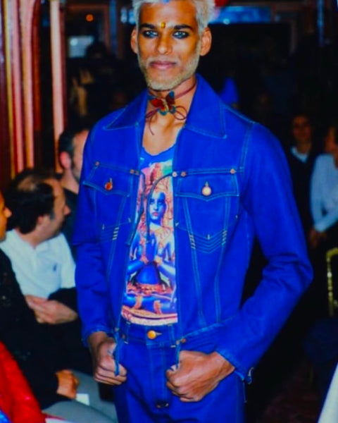 Jean Paul Gaultier Vintage SS 1997 Hindu Goddess Multicolor Print Mesh Long Sleeve Shirt