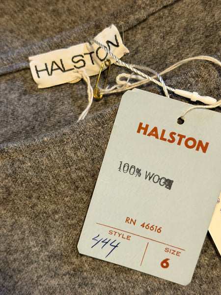 Halston Vintage 1970s Grey Melange Wool Belted Sack Dress