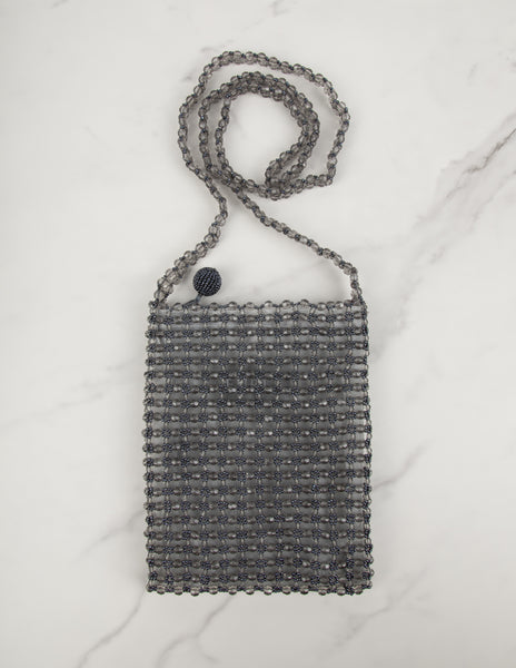 Furla Vintage Grey Beaded Sheer Mesh Evening Bag