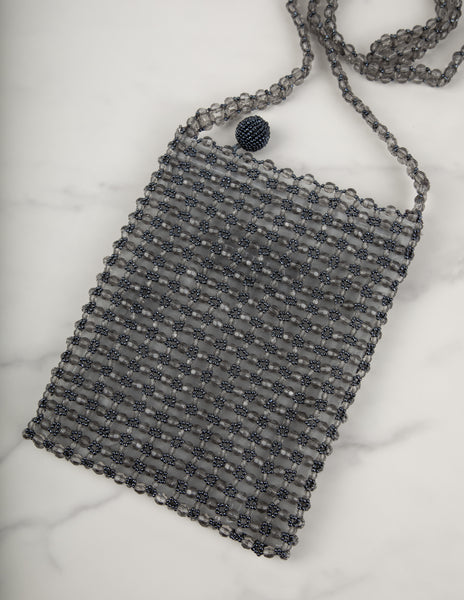 Furla Vintage Grey Beaded Sheer Mesh Evening Bag