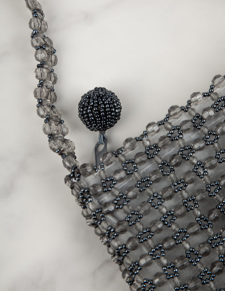 Furla Vintage Grey Beaded Sheer Mesh Evening Bag