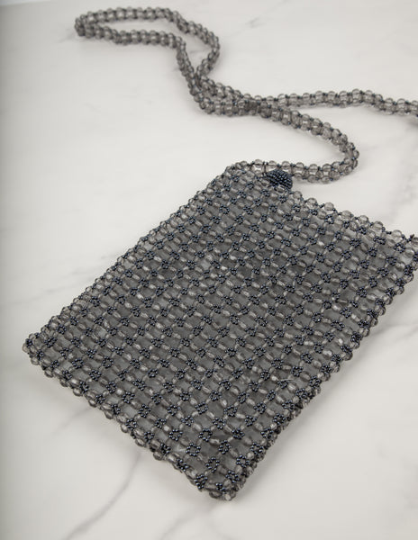 Furla Vintage Grey Beaded Sheer Mesh Evening Bag