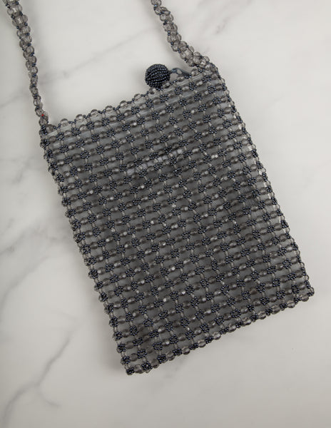 Furla Vintage Grey Beaded Sheer Mesh Evening Bag