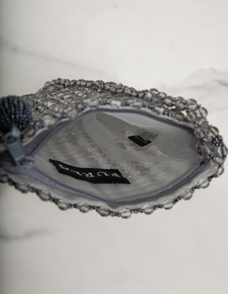 Furla Vintage Grey Beaded Sheer Mesh Evening Bag