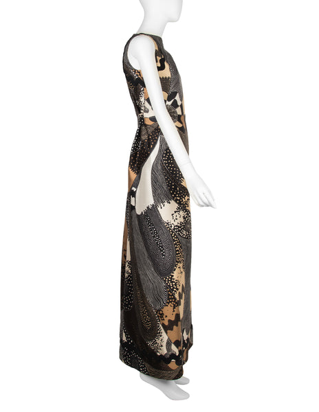 Galitzine Vintage Couture c. 1969-1970 Abstract Optical Print Silk Column Gown