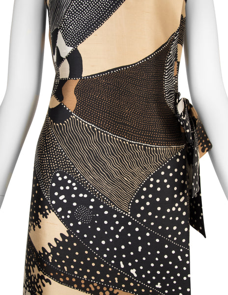 Galitzine Vintage Couture c. 1969-1970 Abstract Optical Print Silk Column Gown