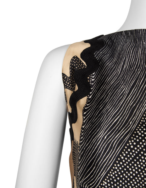 Galitzine Vintage Couture c. 1969-1970 Abstract Optical Print Silk Column Gown
