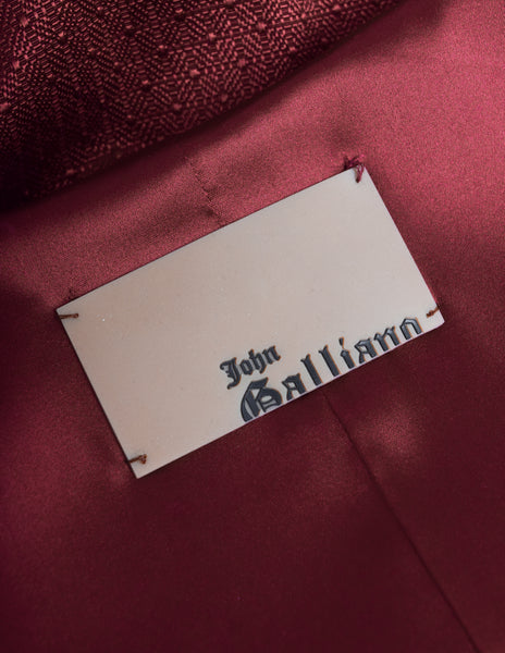 John Galliano Vintage AW 2007 Burgundy Jacquard Persian Lamb Collar Coat