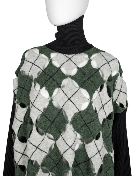 Jean Paul Gaultier Vintage AW 1993 Iconic Mens Boiled Wool Argyle Cutout Fringe Sweater