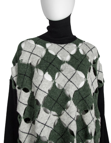 Jean Paul Gaultier Vintage AW 1993 Iconic Mens Boiled Wool Argyle Cutout Fringe Sweater