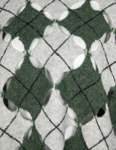 Jean Paul Gaultier Vintage AW 1993 Iconic Mens Boiled Wool Argyle Cutout Fringe Sweater