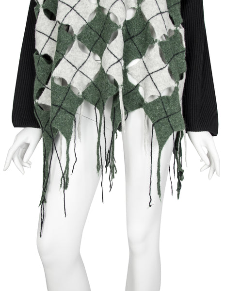 Jean Paul Gaultier Vintage AW 1993 Iconic Mens Boiled Wool Argyle Cutout Fringe Sweater