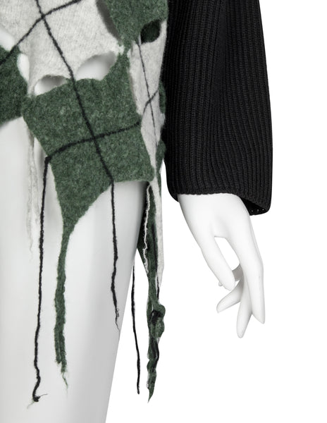 Jean Paul Gaultier Vintage AW 1993 Iconic Mens Boiled Wool Argyle Cutout Fringe Sweater