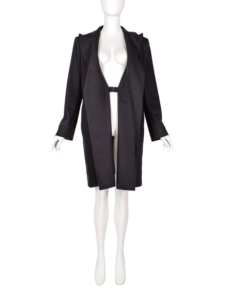 Jean Paul Gaultier Vintage Charcoal Wool Gabardine Degrade Stripe Oversized Blazer Coat