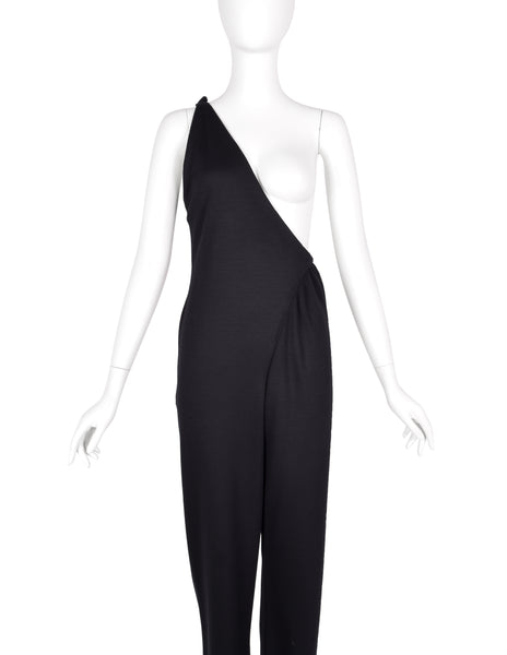 Geoffrey Beene Vintage 1980s Black Jersey One Shoulder Jumpsuit