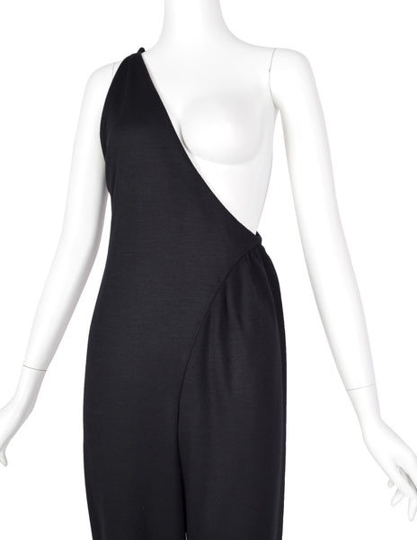 Geoffrey Beene Vintage 1980s Black Jersey One Shoulder Jumpsuit