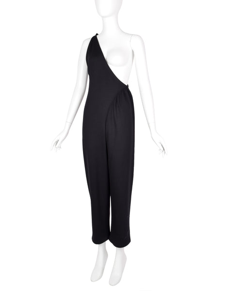 Geoffrey Beene Vintage 1980s Black Jersey One Shoulder Jumpsuit