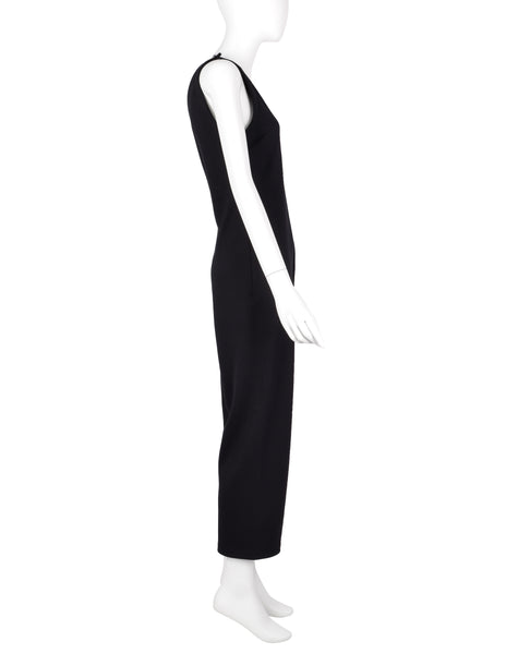 Geoffrey Beene Vintage 1980s Black Jersey One Shoulder Jumpsuit