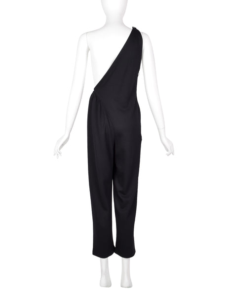 Geoffrey Beene Vintage 1980s Black Jersey One Shoulder Jumpsuit