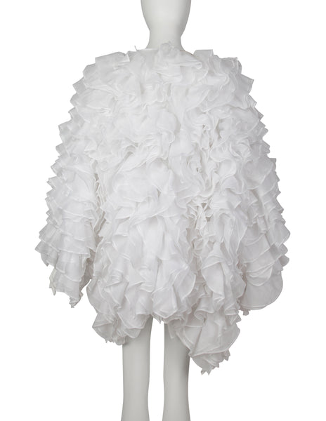 Gianfranco Ferre Vintage SS 1986 Couture White Silk and Cotton Organza Ruffle Statement Coat