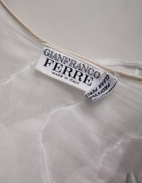 Gianfranco Ferre Vintage SS 1986 Couture White Silk and Cotton Organza Ruffle Statement Coat