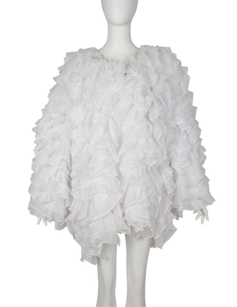 Gianfranco Ferre Vintage SS 1986 Couture White Silk and Cotton Organza Ruffle Statement Coat