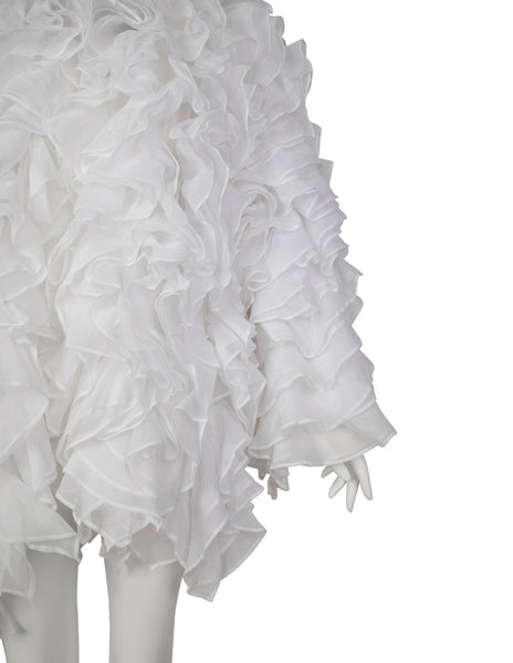 Gianfranco Ferre Vintage SS 1986 Couture White Silk and Cotton Organza Ruffle Statement Coat