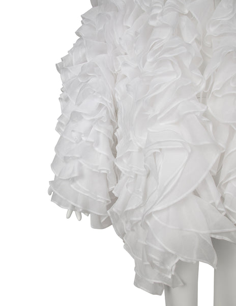 Gianfranco Ferre Vintage SS 1986 Couture White Silk and Cotton Organza Ruffle Statement Coat
