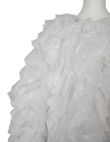 Gianfranco Ferre Vintage SS 1986 Couture White Silk and Cotton Organza Ruffle Statement Coat